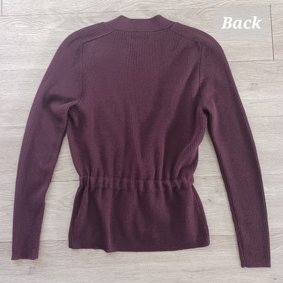 Kenar 100% Italian Merino Wool Plum Wine Cardigan Tie Front Sweater - Picture 9 of 10